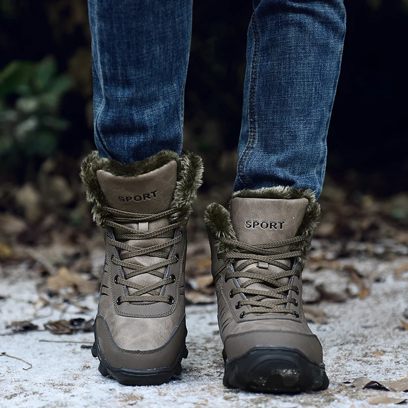 

Уличные зимние ботинки, мужская обувь, зимняя обувь с высоким берцем на шнуровке, теплая, на толстой подошве, износостойкая, противоскользящая, мужская походная обувь, спортивная обувь