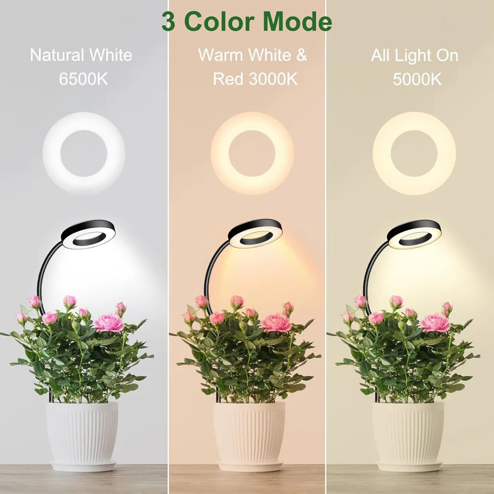 Lampada per piante, lampada con morsetto per vaso da fiori, regolazione colore USB5V3 a spettro completo della lampada per la crescita delle piante e regolazione regolare.