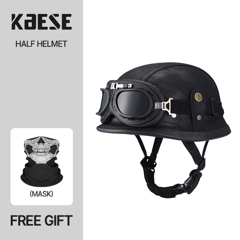 

New PU Leather Motorcycle Helmets With Cycling Goggles Helmet Electric Scooter for Men Women Capacete De Moto Masculino