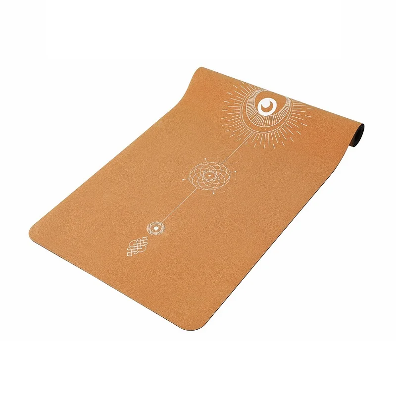 Natural Cork Rubber Yoga Mat Custom Printed Chakra Pattern Non Slip Sweat Absorbent Fitness Pilate Exercise Pad Home Gym Mat 5mm
