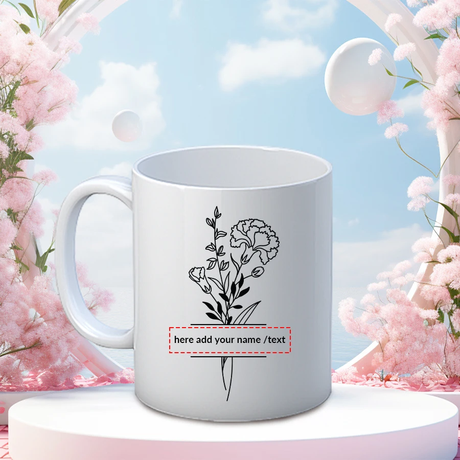 1Pc 3D Print flowers Ceramic Mugs Customized Name Enamel Cup White Inner Wall Breakfast Milk Water Cup Couple Anniversary Gifts