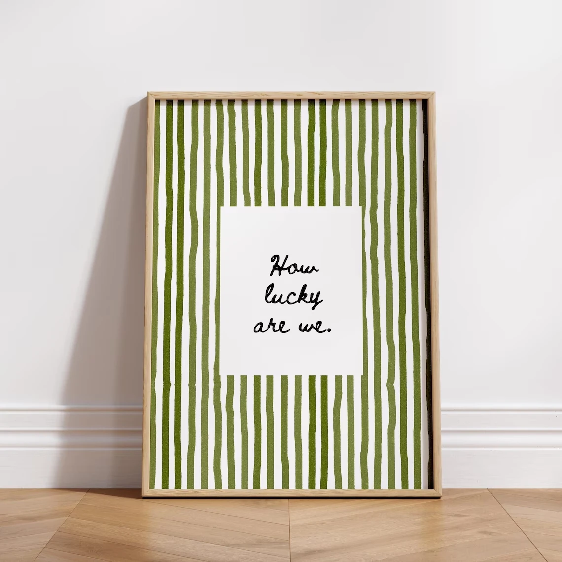 Modern How Lucky Are We Quotes Olive Green Striped Wall Art Print Canvas Painting Poster Picture For Bedroom Home Decor image 2