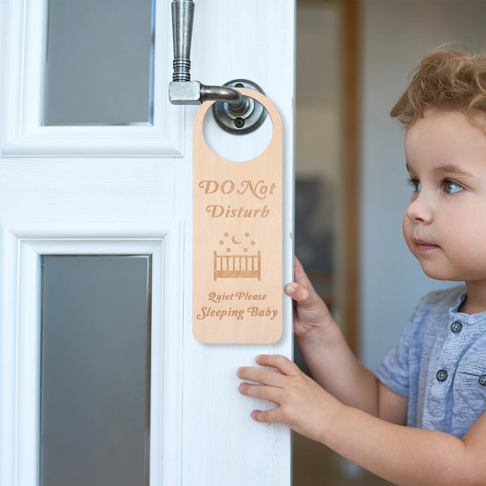 

2pcs Baby Sign Door Hanging Baby Sleeping Sign Not Disturb Newborn 25cm Height 15cm Diameter Wood Material Shower Gift