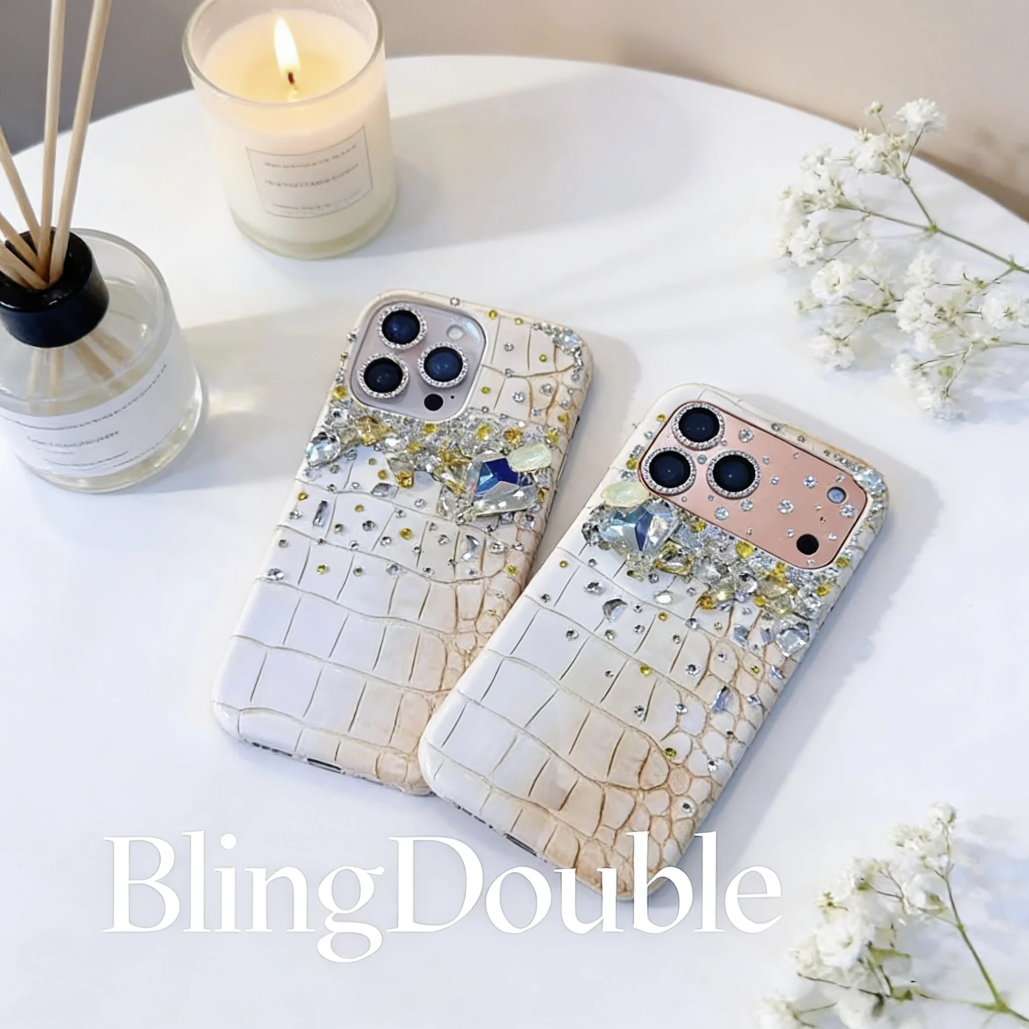 

Custom-made crocodile pattern heart-shaped gradient yellow rhinestone phone case, with dazzling rhinestones, suitable for iPhone