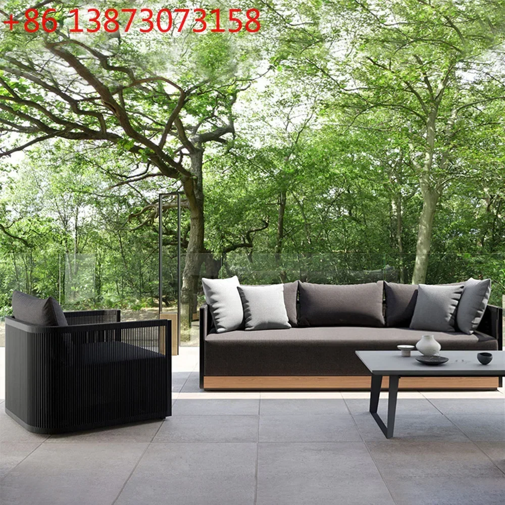 Outdoor sofa courtyard garden waterproof sunscreen solid wood casual rattan chair living room balcony teak sofa combination