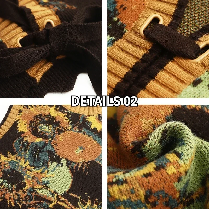 เสื้อกันหนาวลูกไม้ขึ้นเสื้อกั๊กผู้หญิงคอวี Paneled Cropped เสื้อถักวินเทจวรรณกรรมสไตล์ฝรั่งเศสความงามนุ่มทุกวันЖри