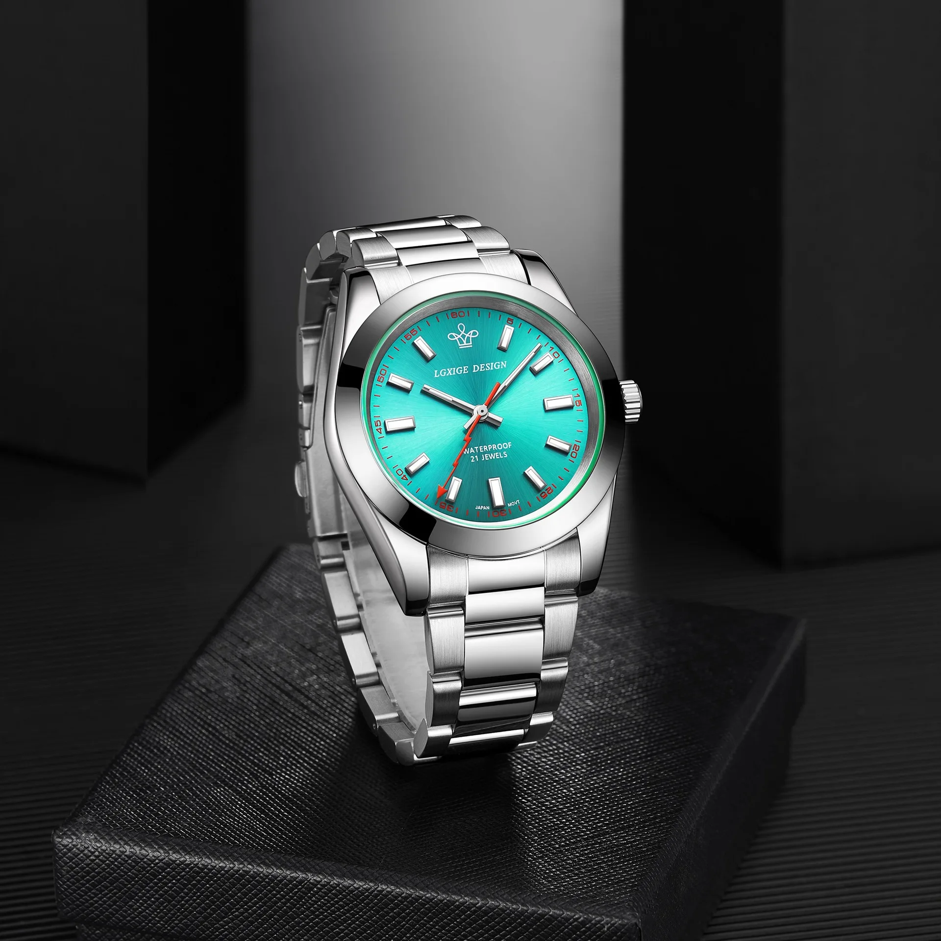 Винтажные часы с автоматическим механизмом для мужчин, механические наручные часы с зеленым сапфировым стеклом, полностью стальные водонепроницаемые светящиеся часы