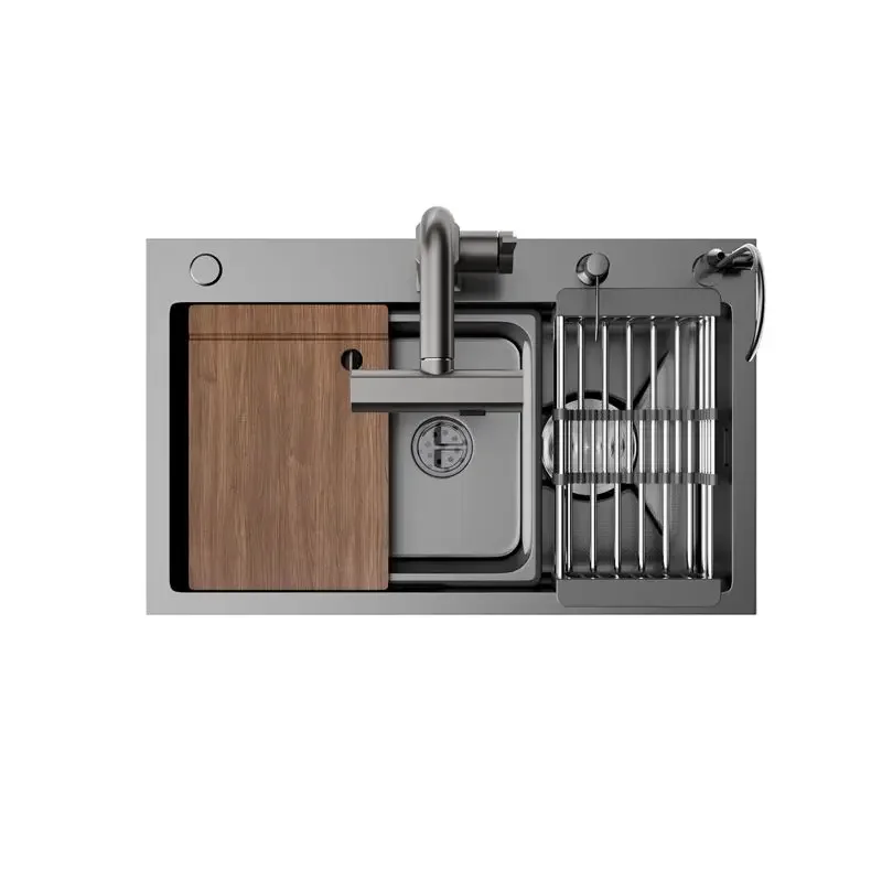 Kitchen Sink Integrated 304 Multifunctional Thickened Nano Pattern Waterfall Large Single Sink Manual Dishwashing Pool
