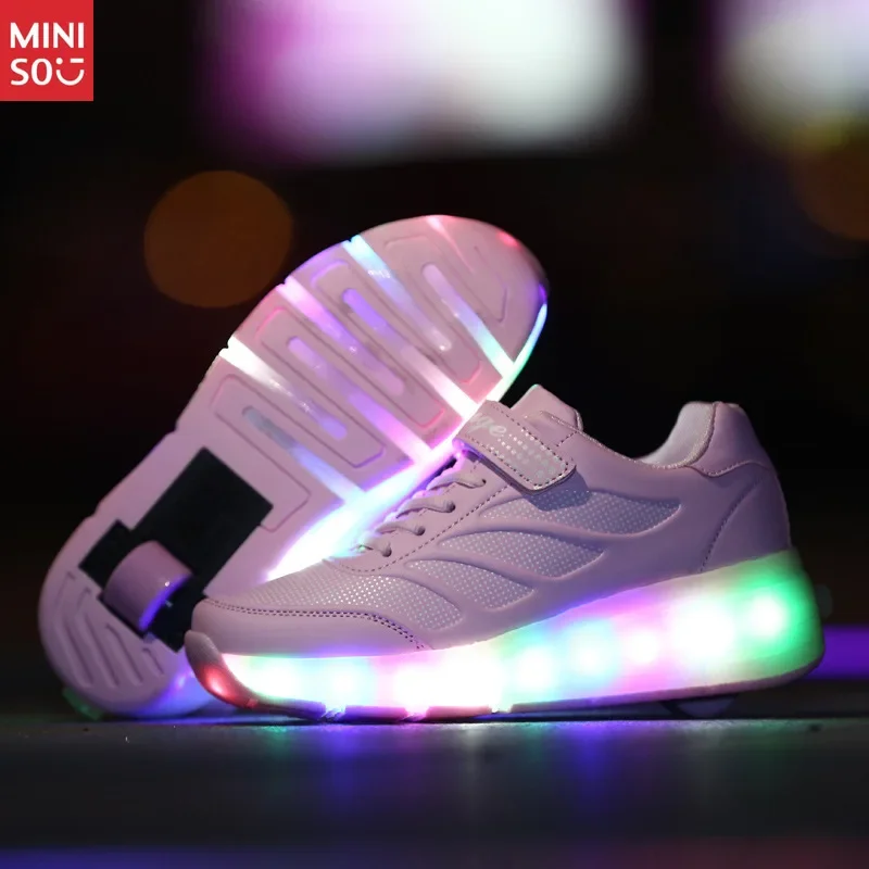 

Miniso Kids Heelys Single Wheel Light Up Shoes, Ultra Light Boys Girls Roller Sneakers with Wheels (Children's Shoes