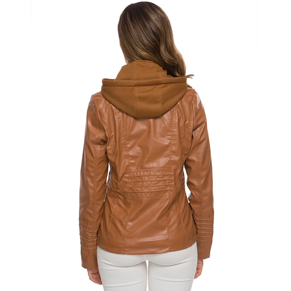 7XL Brown Long Sleeve Ladies Leather Jacket Pu Women Slim Fit Short Winter Jackets Motorcycle Clothing Fashion Water&Wind Proof