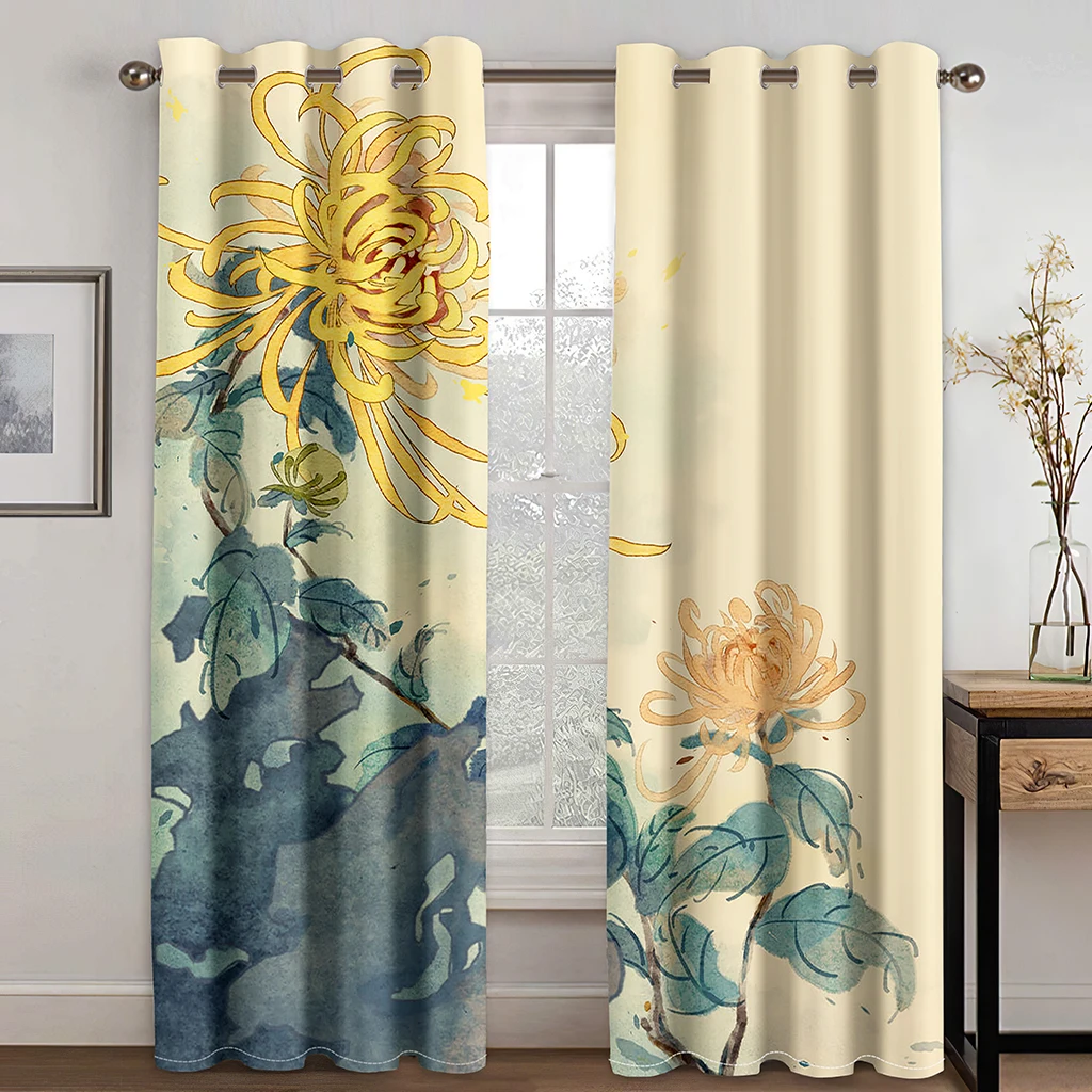 

Chinese Flower Chrysanthemum Phoenix Bird Window Curtains Kids Bedroom Living Room Hall Treatments Kitchen Decor Drapes Blinds