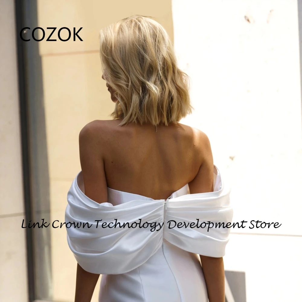 COZOK White Strapless Wedding Dresses for Women Front Slit 2025 Summer Court Train Satin Bridal Gowns Pleat Vestido Novia New