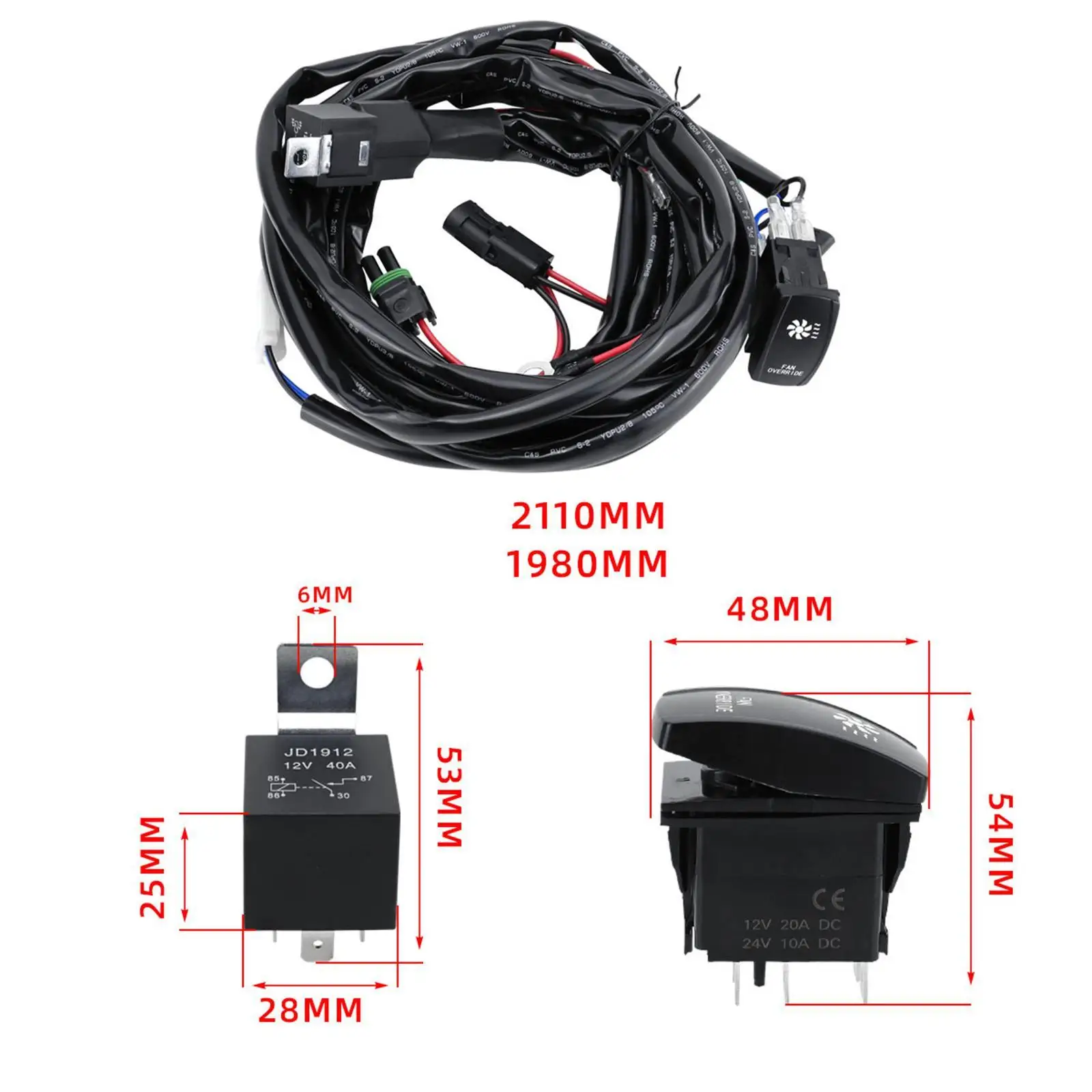 Cooling Fan Override Wiring Harness Rocker Switch,Relay Maintenance,Easy Installation 5Pin Rocker Switch for Boat Truck