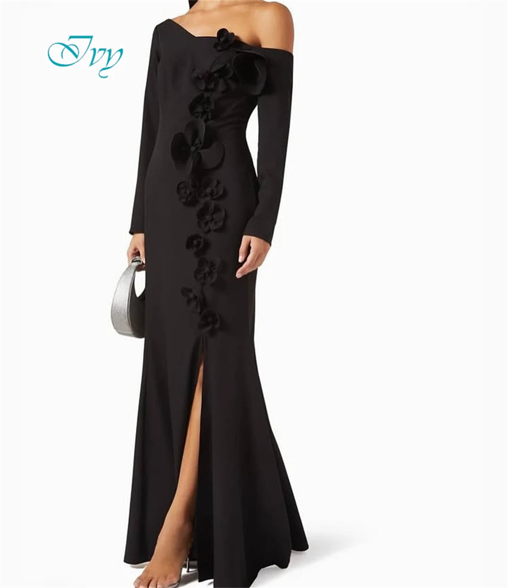 Customized Exquisite One Shoulder Long Sleeves Evening Dress High Quality Satin Prom Dresses Temperament Flowers Party Gowns