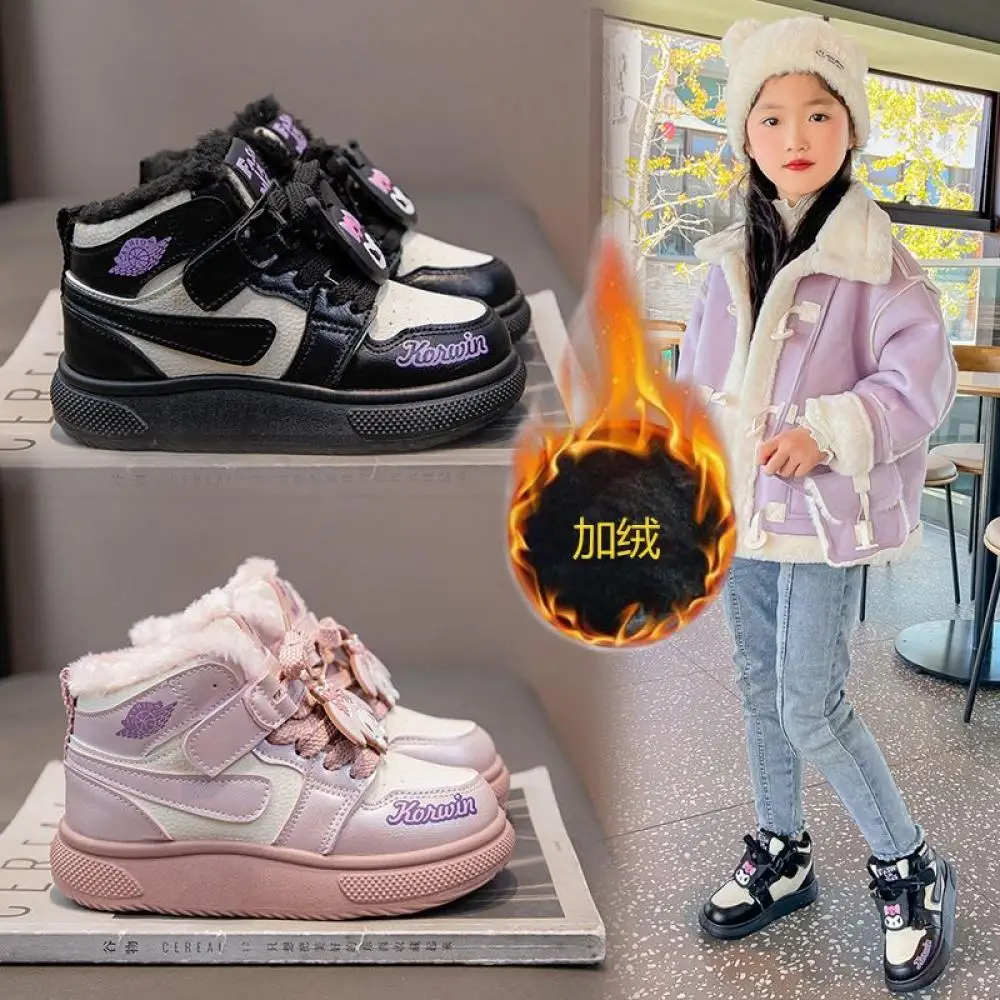 

Sanrio Kuromi зимние сапоги для девочек, осенне-зимние новые стильные кроссовки Kawaii My Melody, милая спортивная обувь с высоким берцем, подарки для детей