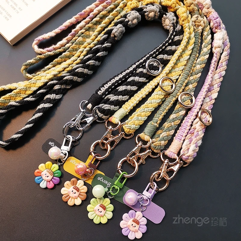 

Boho Crochet Flower Phone Strap Women - Adjustable Cuff Crossbody Lanyard, Anti-Loss Charm Accessory