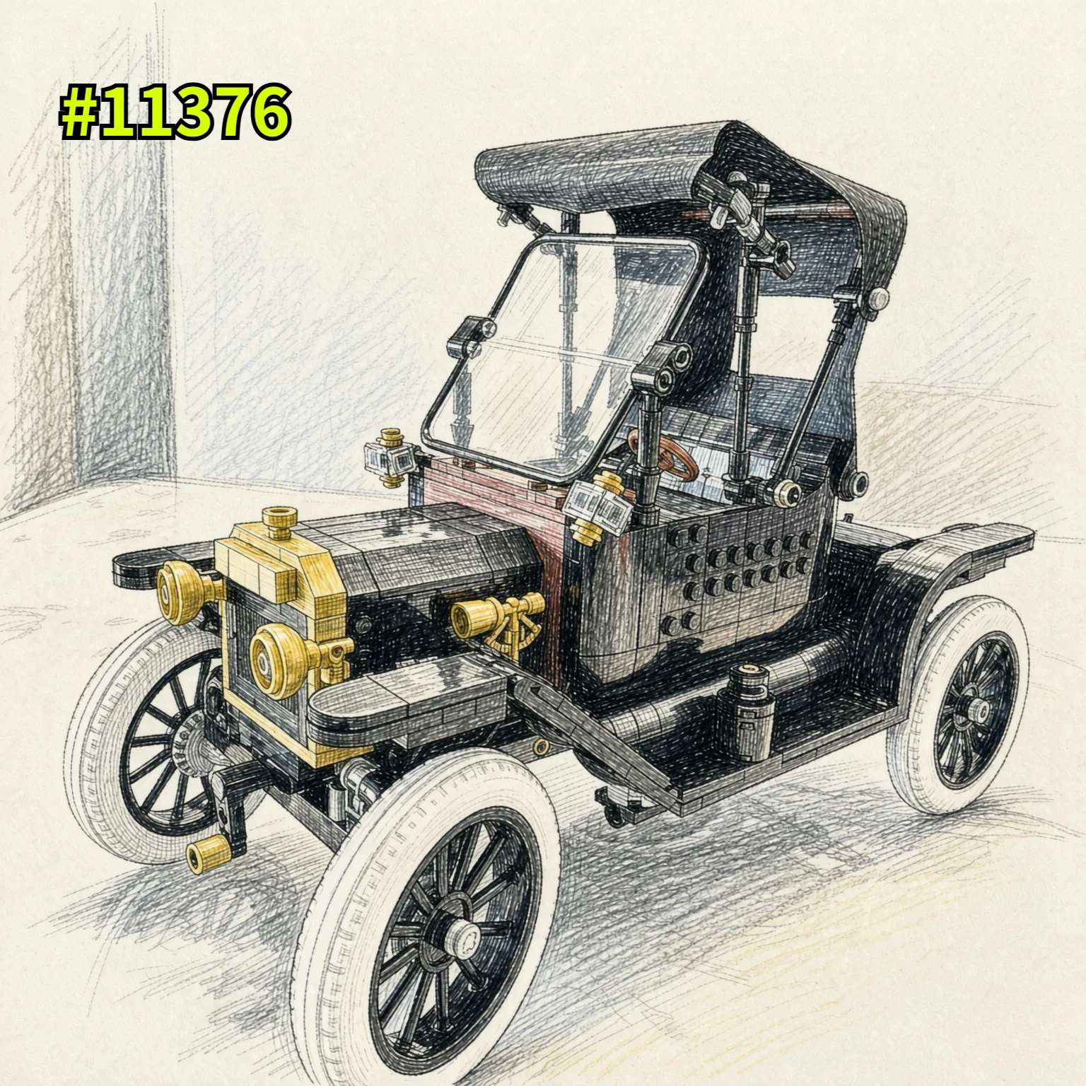1060pcs Vintage Model T Car Building Blocks Set Technical Retro Automobile Bricks Model Toy Gift for Adults