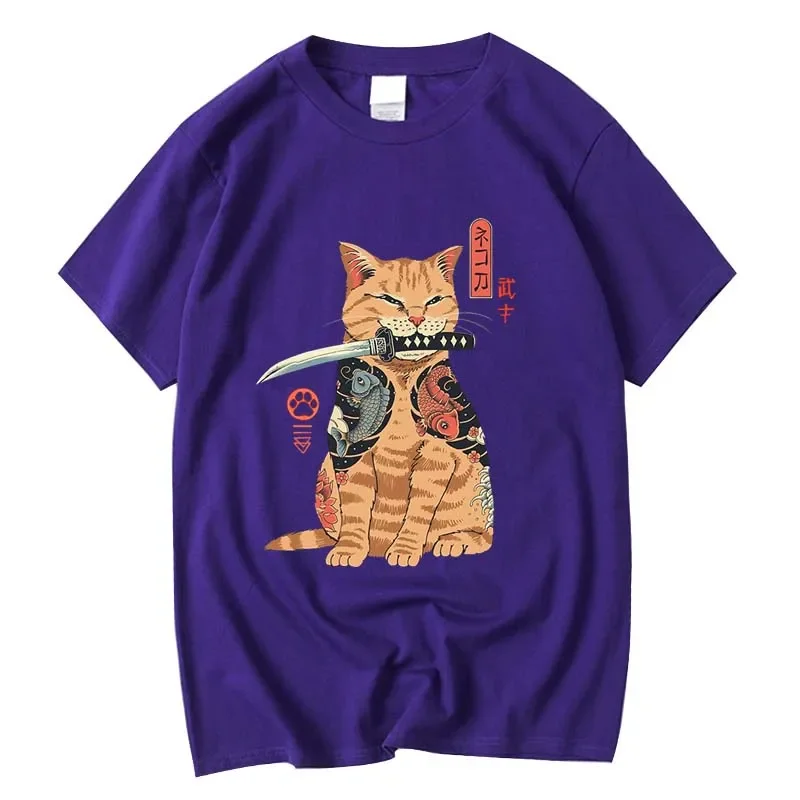 Xin yi Herren hochwertige Baumwolle Streetwear Cat Print T-Shirt lässig lose Kurzarm Herren T-Shirt O-Ausschnitt T-Shirt T-Shirts