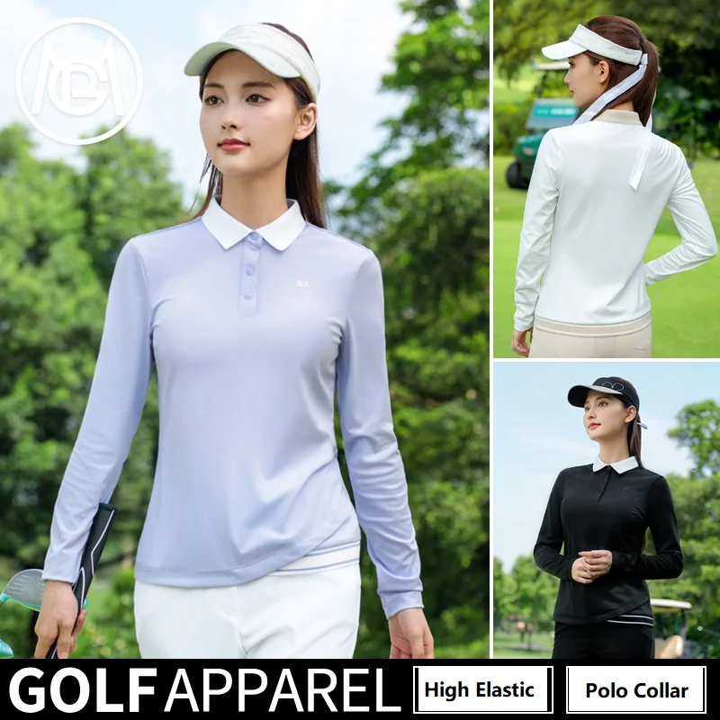 

Pgm Рубашки-поло для гольфа Женские спортивные топы с длинным рукавом на весну и осень Женские однотонные модные тонкие блузки Дышащая теннисная рубашка XS-XL