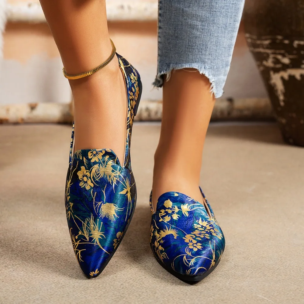 المتسكعون المرأة الشقق ليوبارد الأزهار طباعة أشار تو أحذية النساء غير رسمية جديدة مريحة المشي Mujer Zapatos الأحذية #6