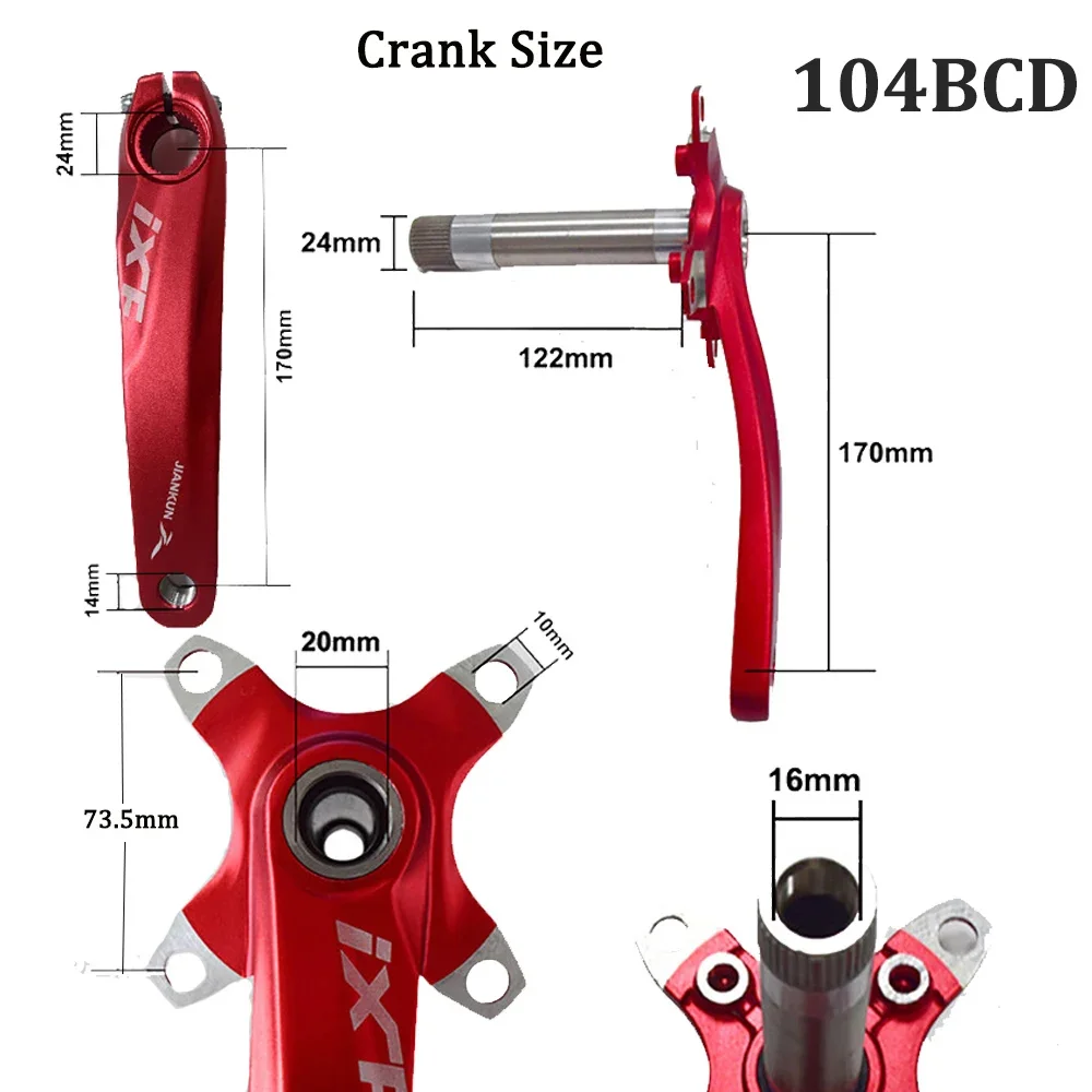 JIANKUN IXF Crankset MTB 104BCD Chainring 170mm Mountain Bike Road Bicycle Chain Ring Cycle Crank Set Screw Bottom Bracket BB