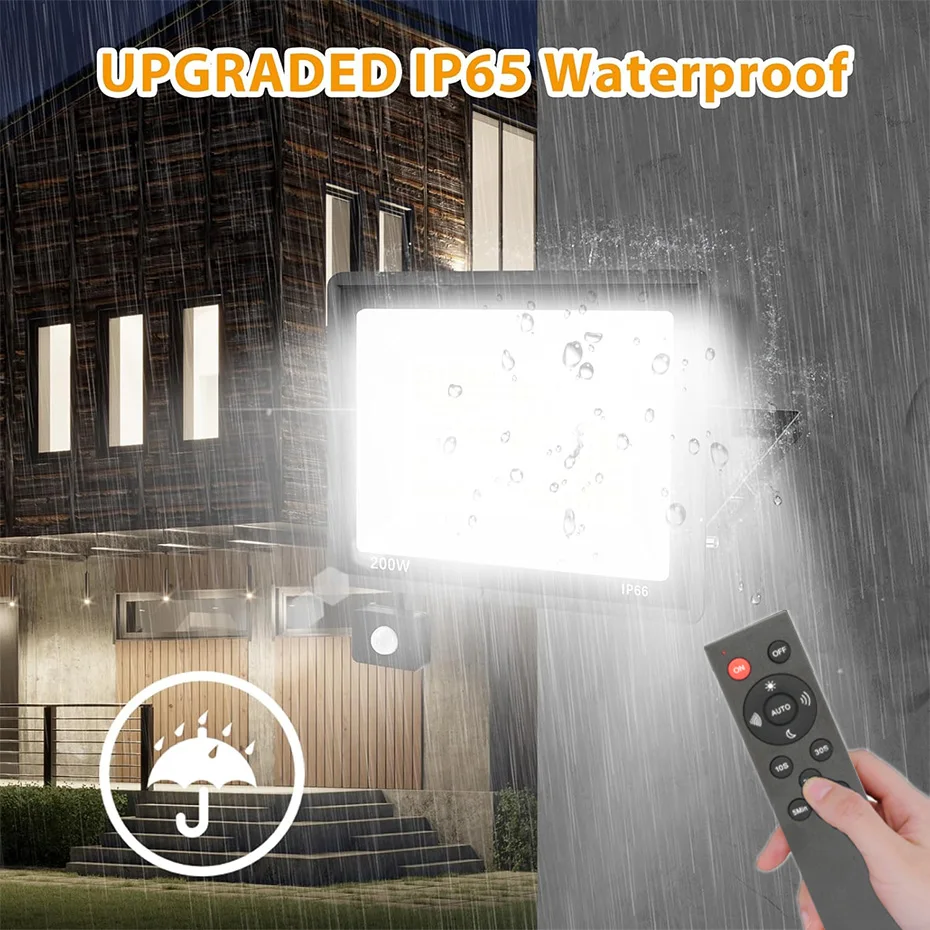 

10W-100W LED PIR Motion sensor Floodlight IR Remote Outdoor Wall light White Light IP66 Waterproof For Building Garage Garden