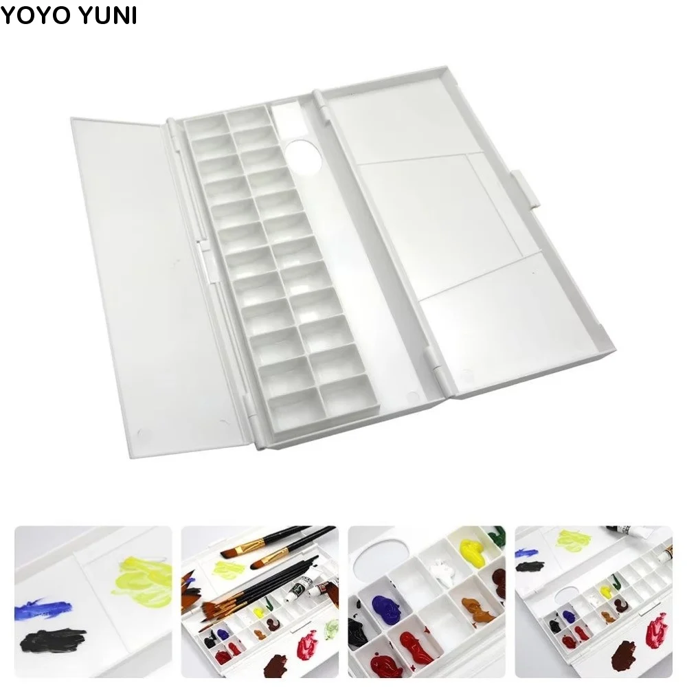 

Foldable Watercolor Pigment Box 24 Grids Professional Travel Painting Palette Easy Open Reusable Paint Pigment Tray Oil Paint