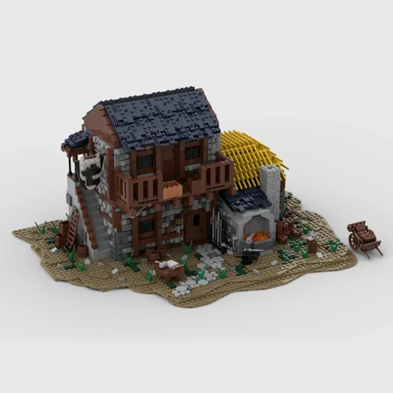 Château médiéval modèle Moc bloc de construction maison de forgeron modèle technologie brique bricolage assemblage modulaire ville vue sur la rue jouet