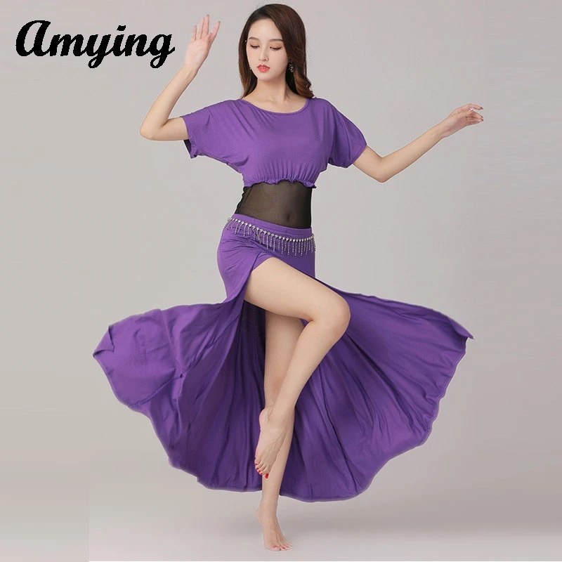 Nueva ropa de práctica de danza del vientre adelgazante de talla grande para las cuatro estaciones, ropa de actuación de danza India Oriental, falda dividida