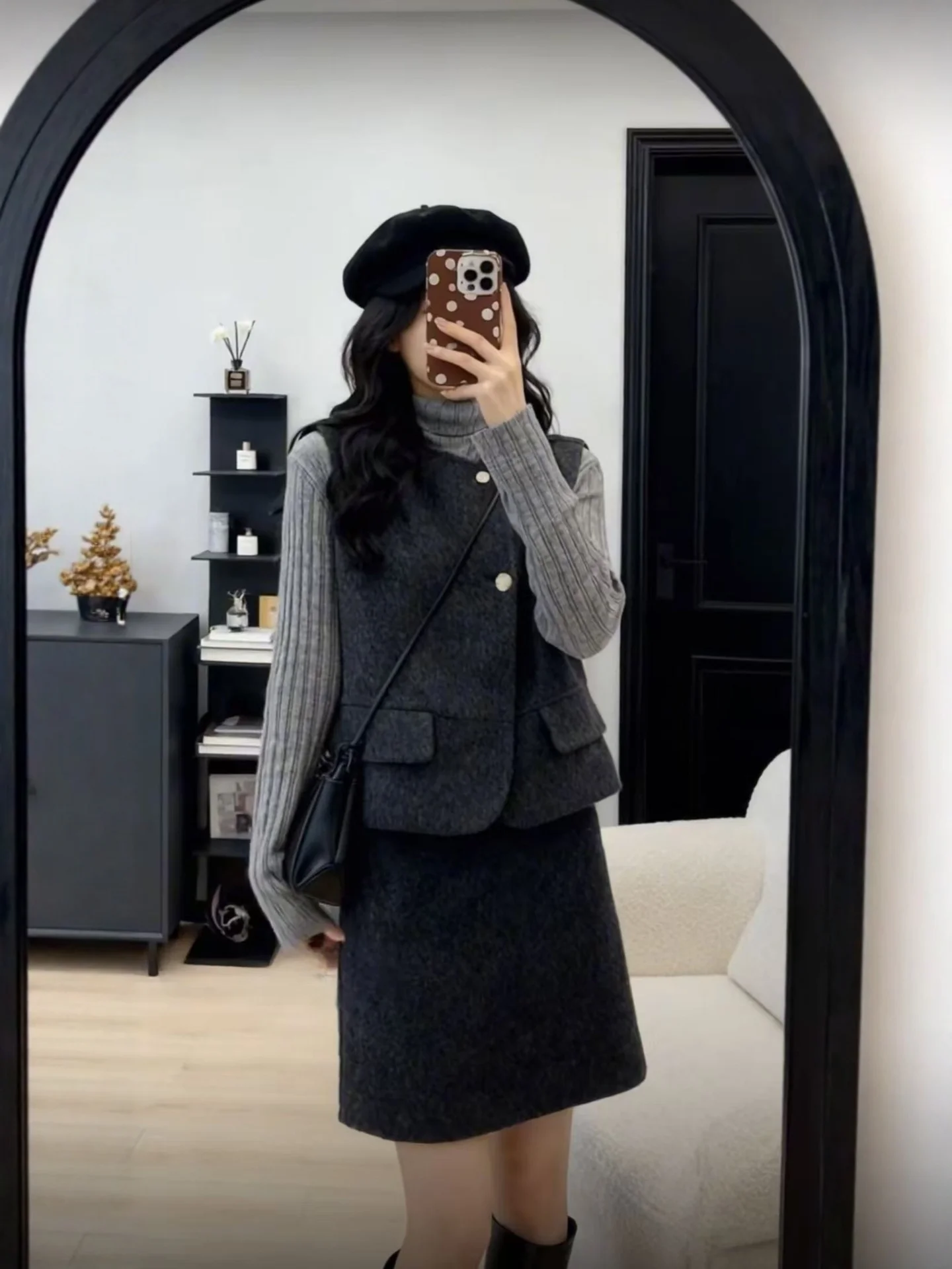 

plus Size Women's Autumn Winter Faion Set Warm Woolen Vest Base irt High Waist ort Skirt Korean Sle Age Reduction