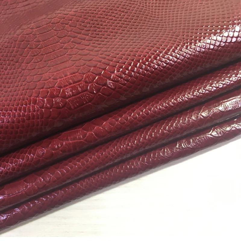 Dark Red Crocodile Snake Pattern Chrome Tanned Leather, Head Layer Cowhide, Embossed Leather, Handmade DIY Hand Leather, 0.7mm