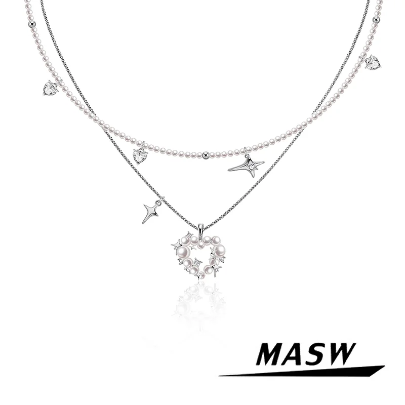 

MASW Original Design Delicate Style High Quality Glass Simulated Pearl Moon Heart Pendant Necklace For Women Girl Gift Jewelry