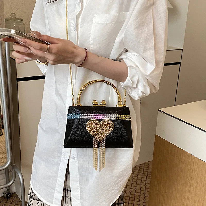 Fashion Box Handbags for Women Cute Luxury Heart Tassel Bag Chain Party Evening Crossbody Purse Small Square Shoulder Bag Ladies