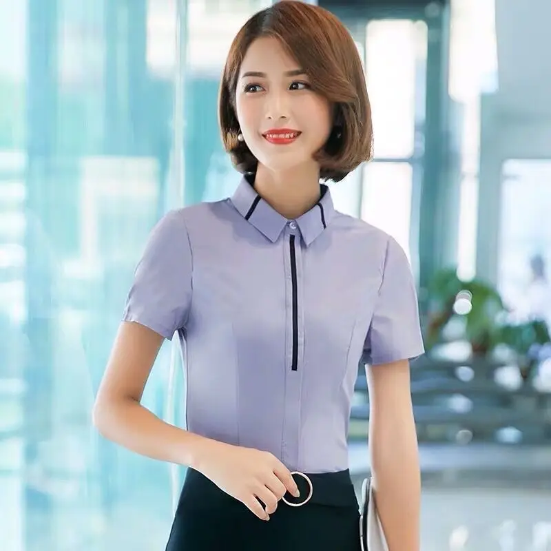 Spring Summer New White Office Slim Blouse Polo Neck Long Sleeve Bow Patchwork Solid Shirt Tops Elegant Fashion Women Clothing