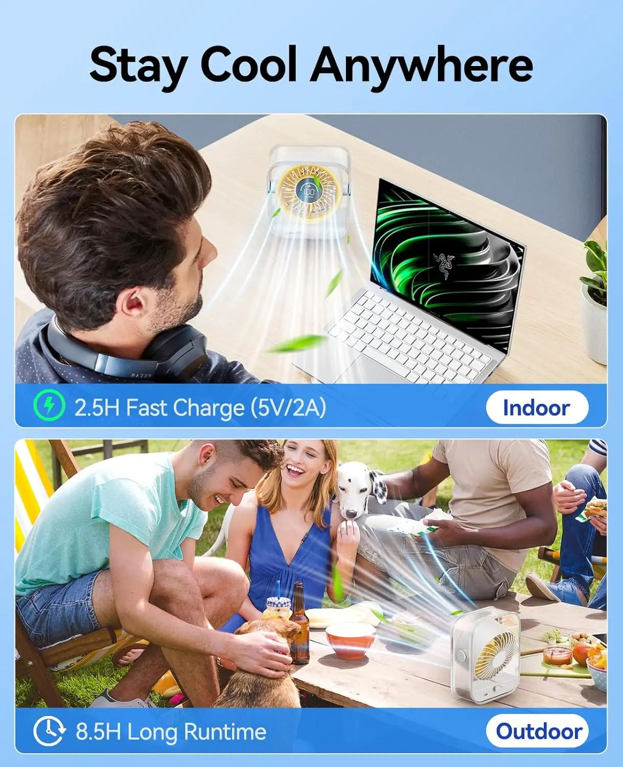 

USB Desk Fan, Quiet Table Fan With Turbo Airflow, 100 Speeds, Digital Display, 90° Rotating, Small Rechargeable Battery