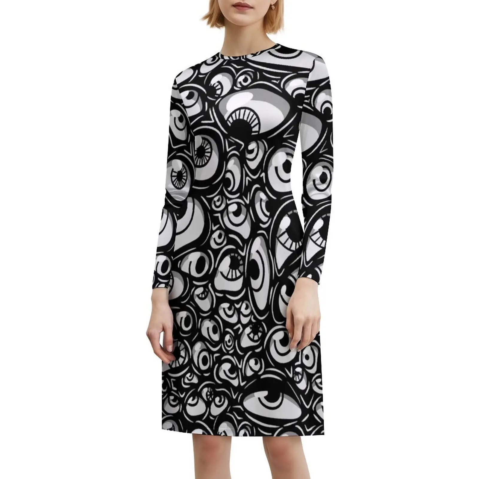 فستان حفلات أنيق للنساء من عيون على شكل حرف a مع خيارات قصيرة/طويلة/بدون أكمام عيون غريبة الأساسية للمرأة دقيقة على الكتاب المقدس #6