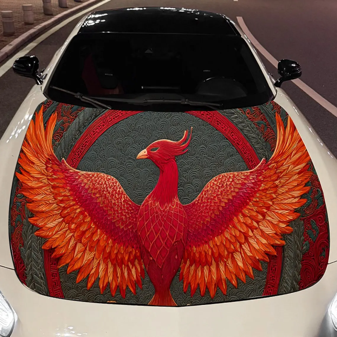 Retro Red Phoenix print,car hood stickers,PVC waterproof Self adhesive car hood sticker,car hood decoration protection stickers,
