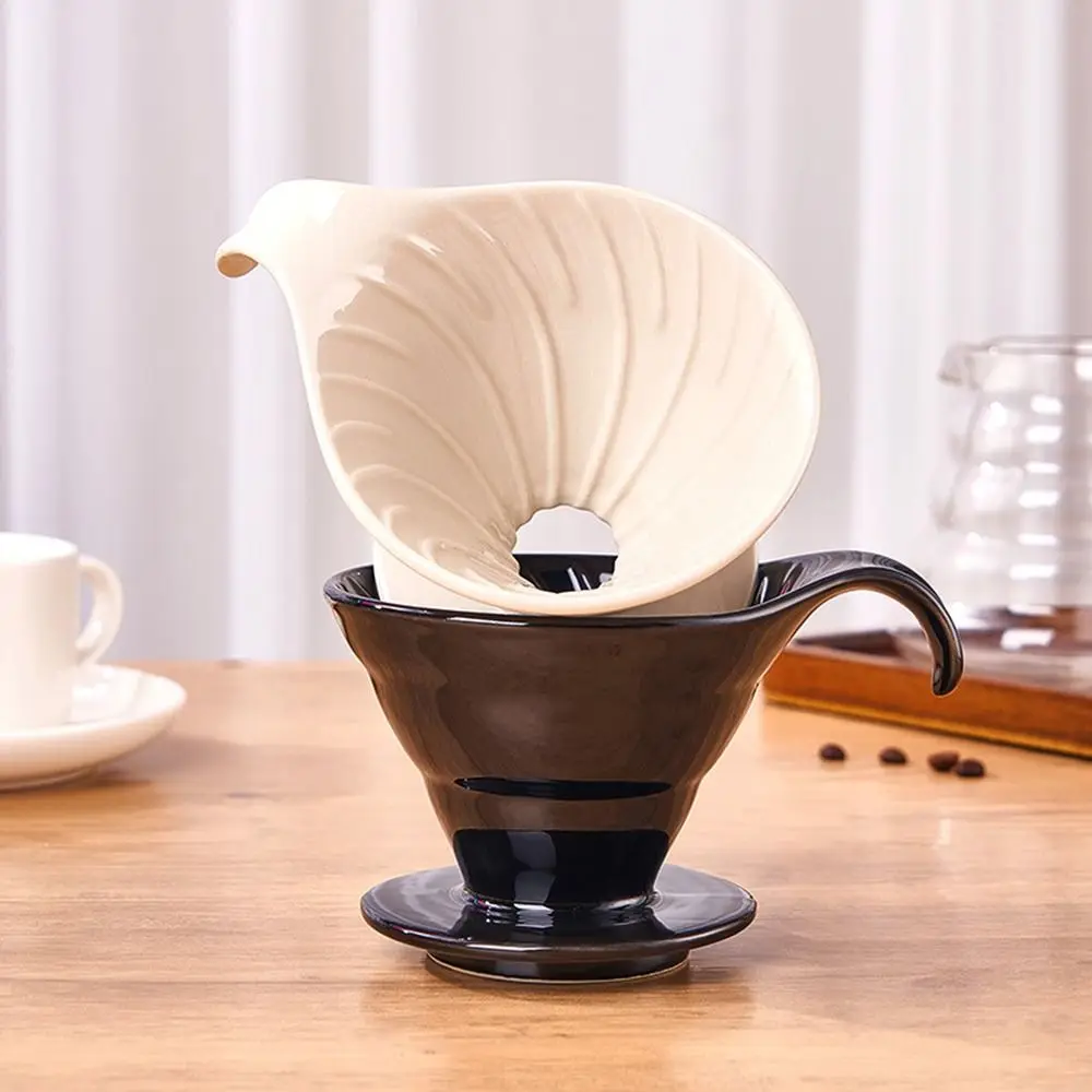 

V Shape Design Ceramic Coffee Filter Cup Reusable Conical Shape Espresso Coffee Dripper Anti-scald Handle Non-slip