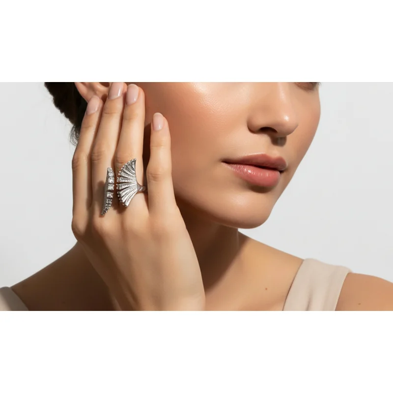 CZ Fan Shape Wing Stud Earrings Luxury & Niche Stainless Steel Textured Statement Jewelry for Women 2026 new fashion
