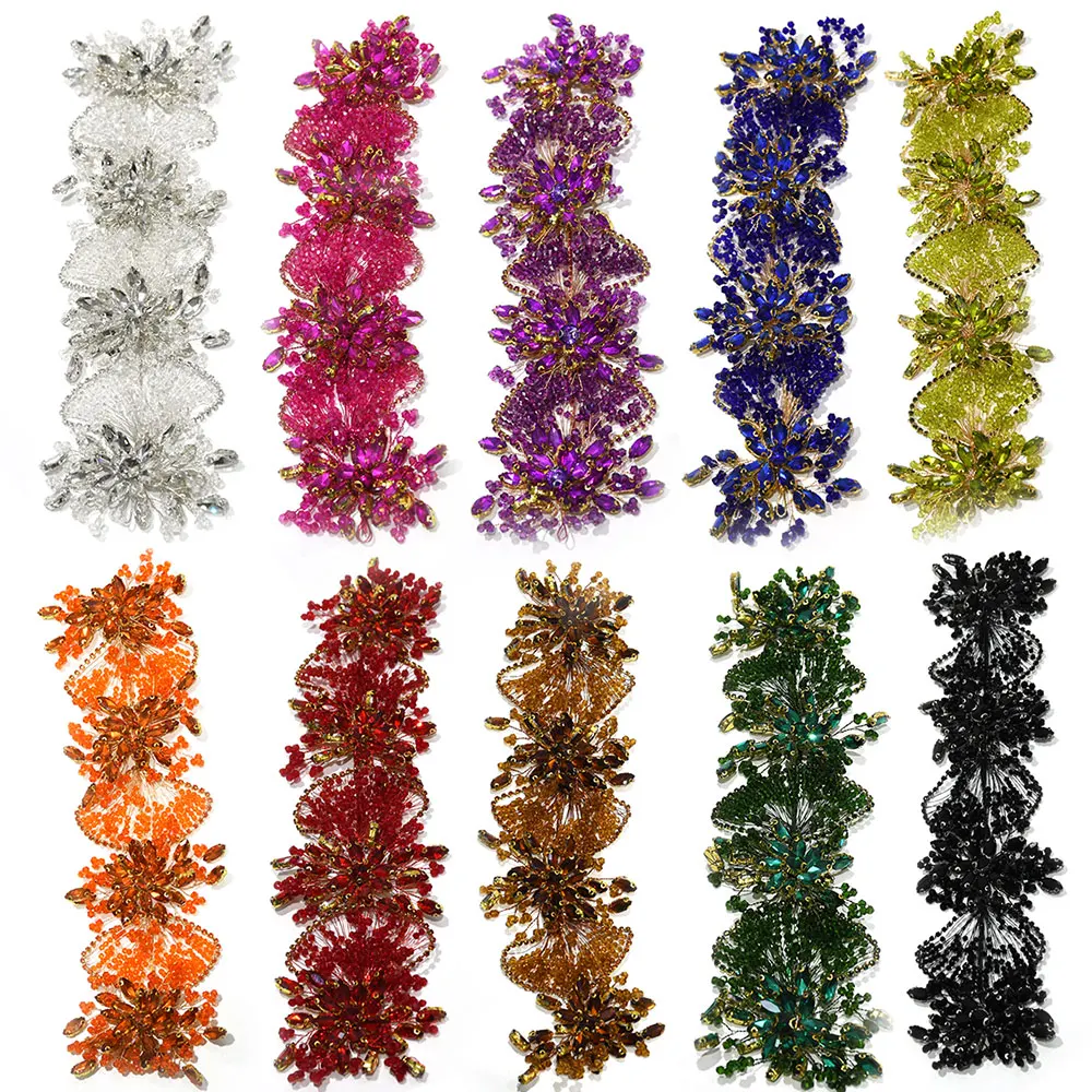 4Pcs 3D Rhinestone Petal Flower Applique Wire For Wedding Bridal Dress Garden Theme DIY Decoratio WHD-218