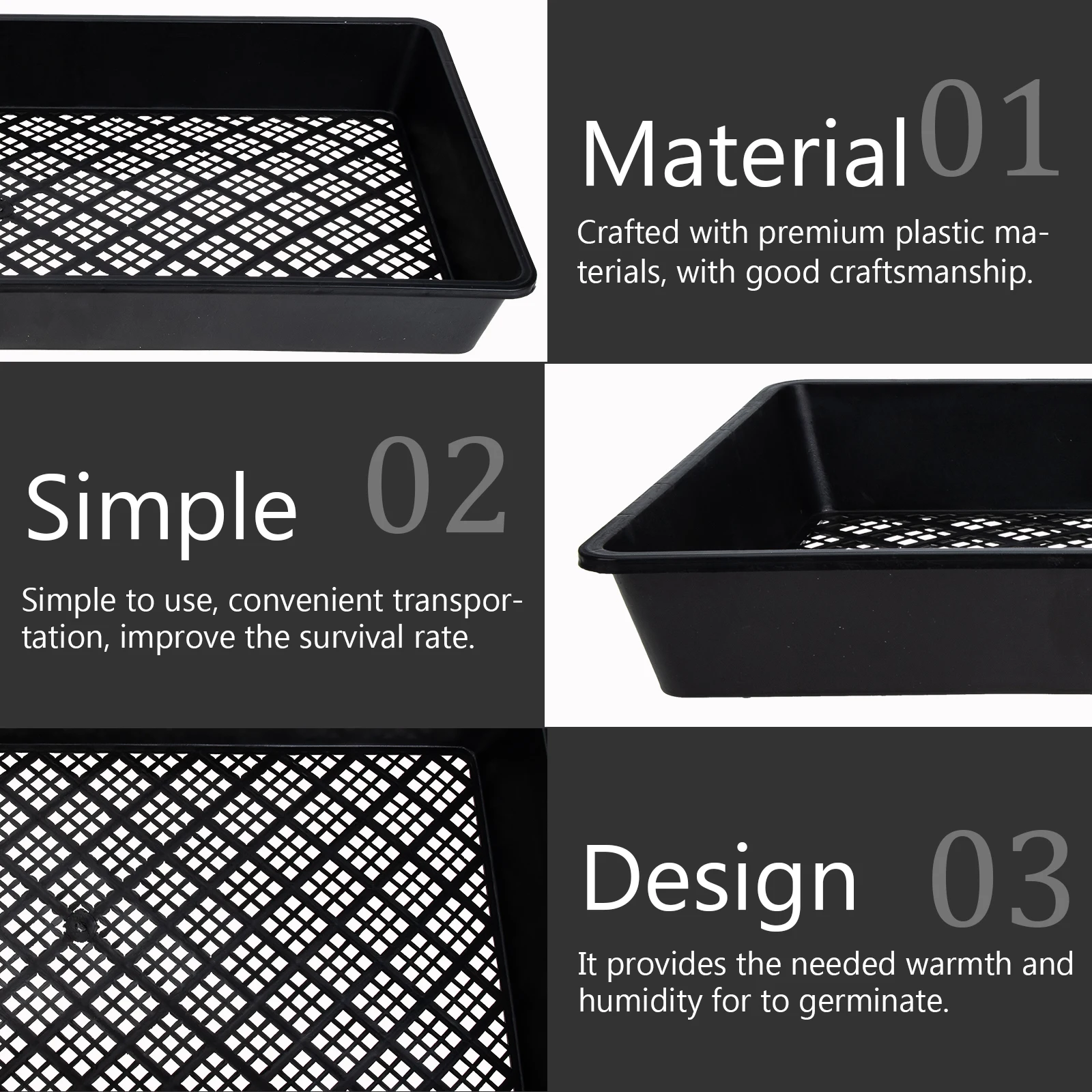 

6Pcs Plant Germination Tray High Strength Hollow Bottom Nursery Sowing Seedling Tray Microgreens Growing Planter