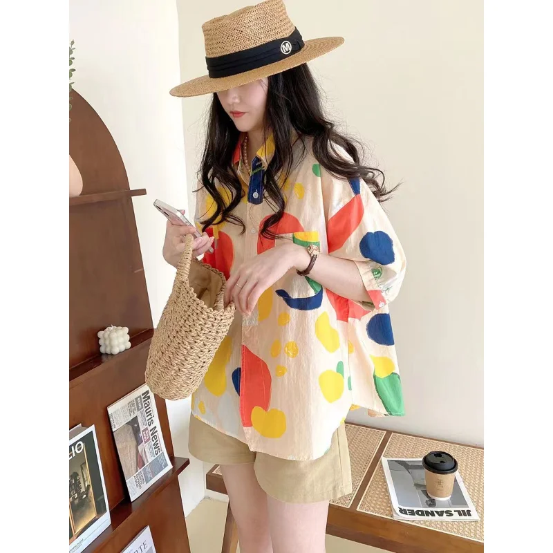 

Printed Casual Shirts and Blouses Women's Clothing Korea Stylish Tops 2023 Summer Literary New Loose Short-sleeved Blouse Camisa