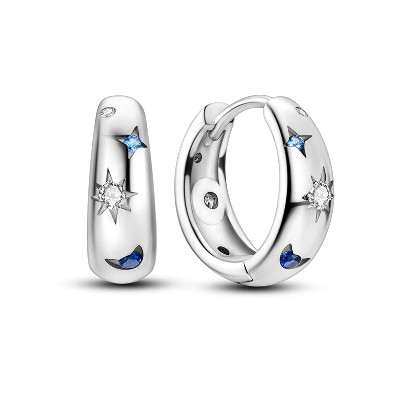 Creolen aus 925er-Sterlingsilber mit farbigen Zirkonium-Stern für Damen, Schmuck, Jahrestag, Hochzeit, Schmuckherstellung, Geschenk