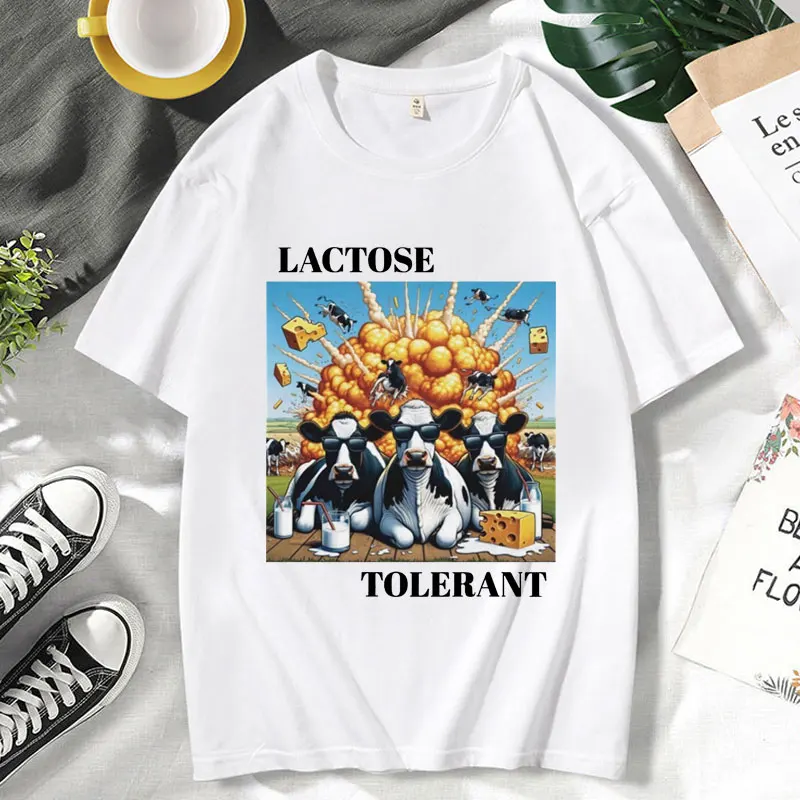 Funny Trendy Popular Printed T-shirts for Men Women Oversized Casual Tees Streetwear Fashion Hip Hop Lactose Tolerant T-shirts