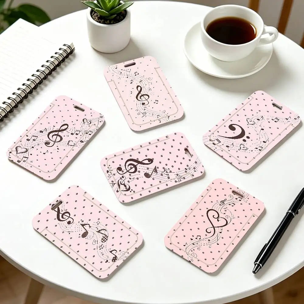 Pink Brown Polka Dot Girl Heart Music ID Badge Holder Neck Strap Pendant Door Card Holders Lanyards Credential HolderDurable