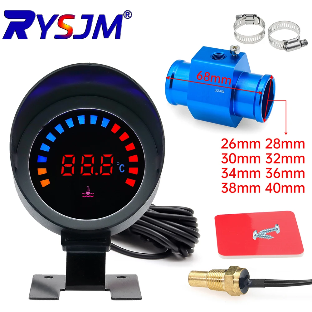Motorrad-LKW-Wassertemperaturanzeige mit 10mm Temperatursensor + 26-40mm Verbindungsrohr-Sensor Kühler LCD-Instrument