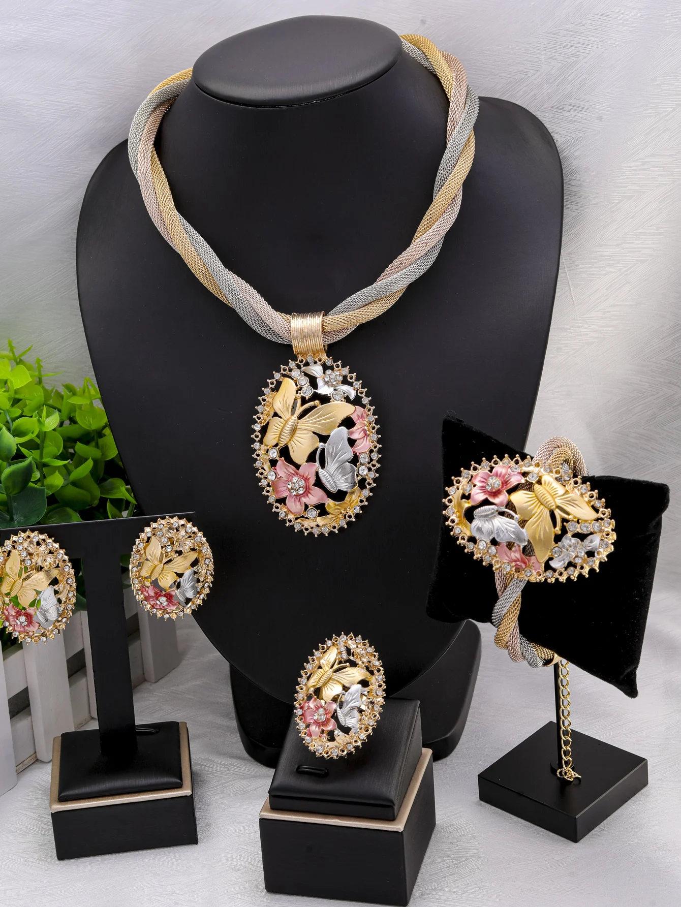 African Multicolour Tassel Butterfly Necklace Pendant Bracelet Earrings Luxury Party Dubai Jewelry Sets for Women Accessories
