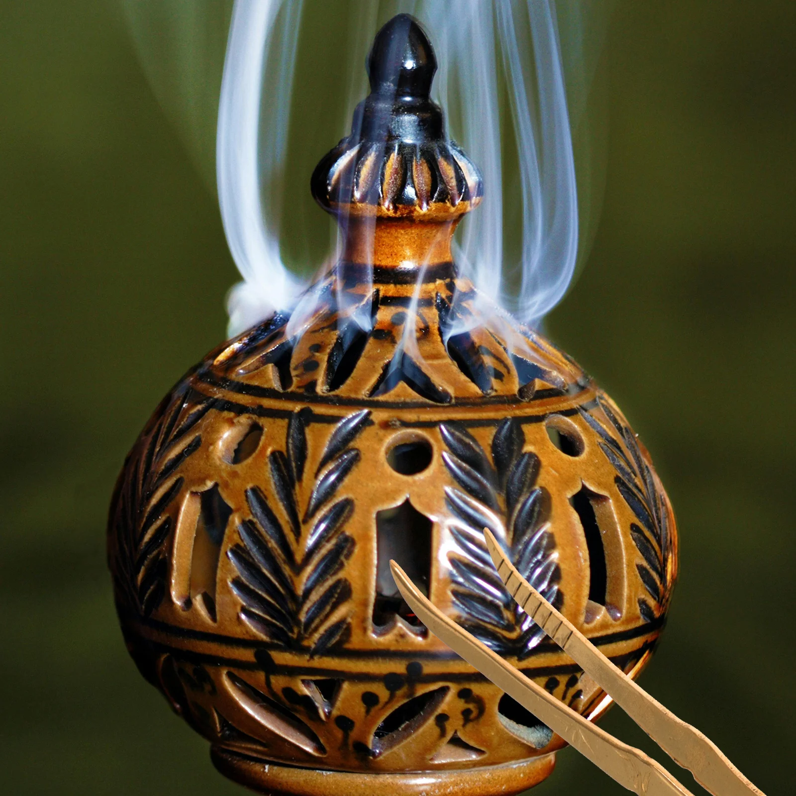 

Brass Incense Tongs Charcoal Clip Heavy Duty Long Handle Wood Block Clamp Tool For Home Church Aromatherapy Accessories