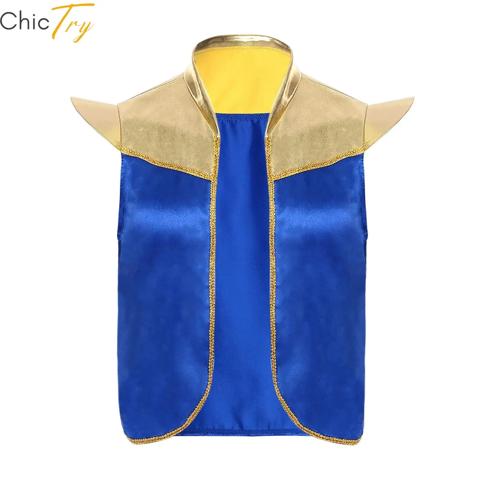 

Арабские костюмы на Хэллоуин, жилет без рукавов, жилет для мужчин, подплечники, открытый передний цветной блок, металлический костюм для выступлений