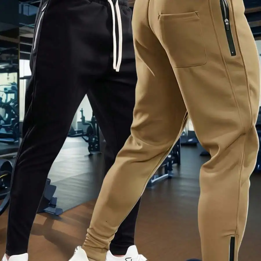 Mens Full-Length Athletic Sweatpants With Zipper And Drawstring Waist Breathable For Gym Running Casual